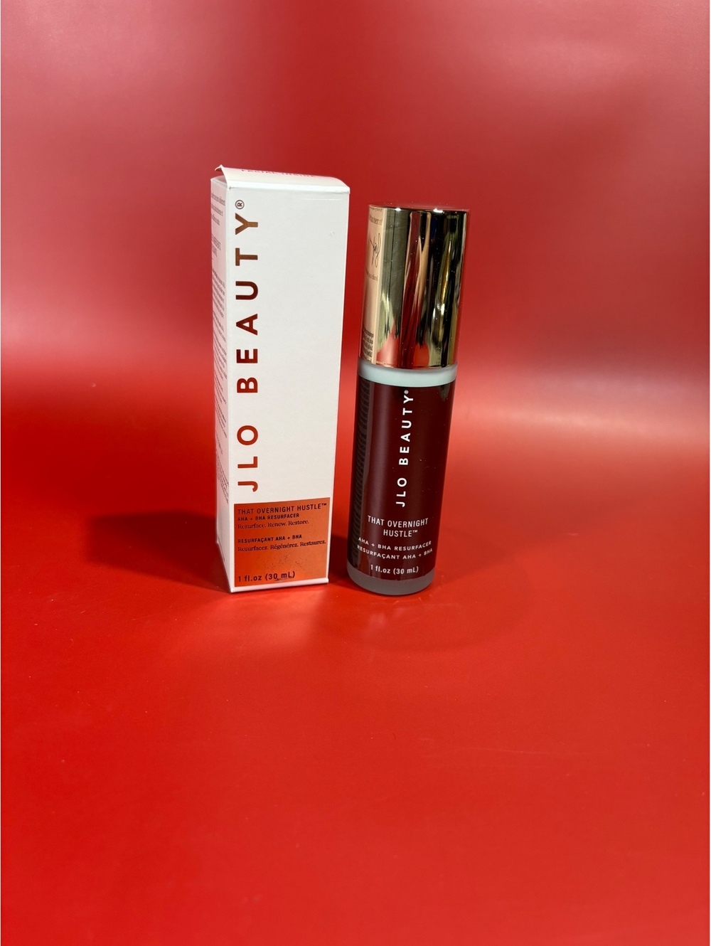 JLo Beauty That Overnight Hustle AHA + BHA Resurfacer, 1 fl oz (30 mL).